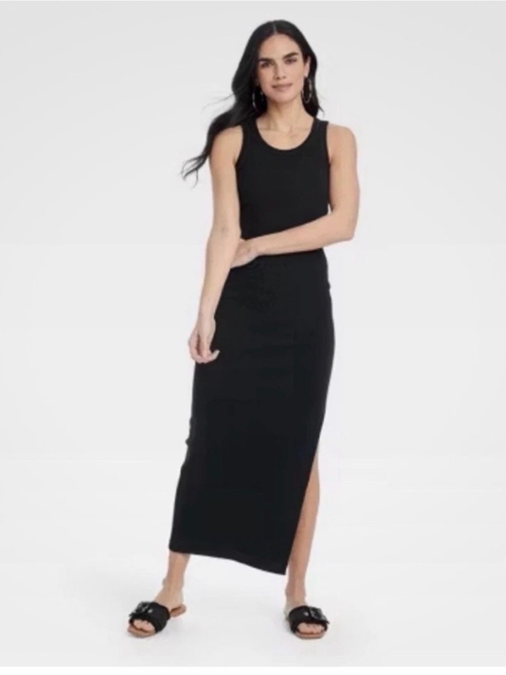 Universal Thread Black Sleeveless Ribbed Maxi Dress with Side Slit